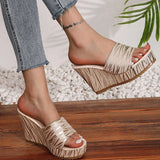 Fashion Stripe Print Thick Bottom Slippers Women New Wedge Chunky Platform Sandals Woman Summer Daily High Heel Slides Female