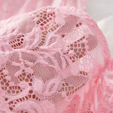 Sexy Women Lace Lingerie Set, Transparent Pink Lace Camisole & Panties Suit, Sexy Romantic Night V-Neck Temptation Hot Sleepwear