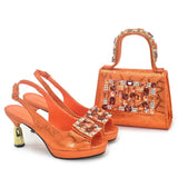 Doershow African fashion Italian Shoes And Bag Sets For Evening Party With Stones PEACH Italian Handbags Match Bags!  HQ1-1