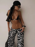 DEKA 3 Pieces Striped Pants Bikini Set Swimsuit with Cover Up kimonos Swimwear Women Bathing Suit Micro Swimming Suit Biquini