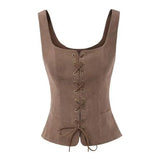 Women Vest Lace-up Strap Renaissance Vinatge Square Neck Sleeveless Medieval Slim Fit Halloween Cosplay Performance Top