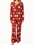Women Christmas Pajamas Long Sleeve Tie-up V Neck Tops and Pants Loose Fall Winter Two Piece Loungewear