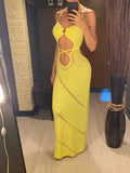 New Sexy Halter Tummy Cut Out Crochet Knitted Tunic Beach Cover Up Cover-ups Beach Dress Beach Wear Beachwear Female Women V5454