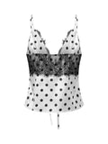 2026 Summer Women Camisole Vest Spaghetti Strap Dot Print Lace Design Slim Fit Tie Bow Front Backless V Neck Tank Tops Stylish