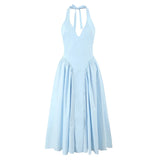 Foridol Summer Spring White Cotton Women's Dress Backless Halter Midi Party Dresses Elegant Vinatge A-line Vestidos 2025 New In
