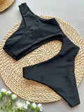 Asymmetric One Shoulder Metal Ring Women Swimwear One Piece Swimsuit Female High Cut Monokini Bather Bathing Suit Swim Beachwear