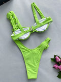 3D Flowers Underwired Brazilian Bikini Women Thong Swimwear Female Swimsuit Two-pieces Bikini Set Push Up Bathing Suit Swim
