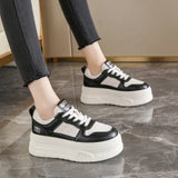 Pu Leather Thick Bottom Sneakers Women 2025 Breathable Platform Vulcanised Shoes Woman Womens All Match Lace Up Casual Sneakers