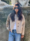 Foridol O Neck Single Breasted Apricot Women Winter Autumn New Coat Office Lady Short Thick Jacket Vintage Outerwear Loose