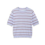 Fashion Short-sleeve Round-neck Striped Knit Top Light Blue With Knit Top Casual Sleeve Crew Neck For Women Daily Wear 0NSB
