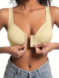 Women's Bra Wire-Free Front Closure Solid Color Full Coverage Fixed Cups More Considerate for Middle-Aged And Elderly Individual