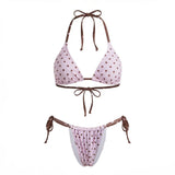 Women Dots Print Bikini Sets Swimsuits Tie-Up Halter Sleeveless Padded Bra Thong Bottoms Beach 2 Piece Bathing Suit Set