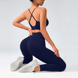 2 pcs/set Seamless Tight Pants Set Rose Red Tank Top Outfit Women's Clothing Breathable  Trousers  Athleisure Fitness Pants