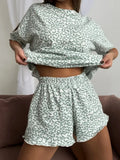 Fashion Leopard Print Sleepwear Women's Summer Pajamas Sexy Round Neck Short Sleeve Tops and Shorts Suit Pyjamas Homewear