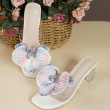 Fashion Flower Women Thin Heels Sandals Slides Shoes Female Square Toe Footwear Ladies High Heels Sandals Shoes Pumps