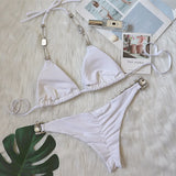 DEKA Women Brazilian Diamond Bikini Set Rhinestones Halter Swimwear Female Swimsuit Two-pieces Bikini Bather Bathing Suit Swim