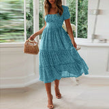 Women'S Summer Dress Fragmented Flower Flare Short Sleeve Casual Flowy Midi Dresses Elegant Temperament Party Vestidos 2024 Hot