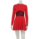 Ahagaga Fashion Solid Women's Mini Dresses A-Line Knitted Sheer Slim Fit Long Sleeves Bodycon O-Neck Party Streetwear Vestidos