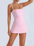 Women's Tennis Dress Summer Sleeveless Pink Contrast Workout Yoga Dresses Build in Shorts Fashion Tight Fitting Skirts Suit