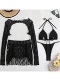 4PCS with Mesh Skirt Long Sleeve Micro Bikini Female Swimsuit Women Swimwear Four-pieces Bikini Set Bathing Suit Swim Beachwear