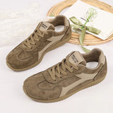 Fashion Gray Suede Flats Sneakers Women Non Slip Lace Up Platform Sneakers Woman Comfortable Thick Sole Sports Running Shoes