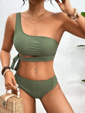 One Shoulder Bikini Set Sexy 2025 Swimsuit Women Solid Padded Swimwear Female Bathers Bathing Swimming Swim Suit Beachwear