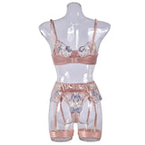 Toucheart 4-Piece Set Sexy Lingerie Set Embroidery Patchwork Mesh See-Through Exotic Underwear Women Garter Belt Underwear Suit