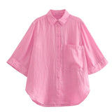Foridol Casual 2 Pcs Shorts Women Set Linen Cotton Pink Oversize Buttons Shirt+shorts Outfits Summer Autumn White Fashion Set