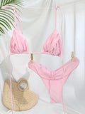 Miyouj Glitter Fabric Bikinis 2026 Sexy Bikini Set Folds Swimsuit Female Halter Bathing Suit Women Swimwear New Beachwear