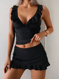 2026 Ruffle Tankini Two Pieces Solid Swimsuit Women White Swimwear Female Solid Bathers Bathing Swimming Swim Suit Beachwear