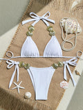 XS - L Metal Shell Halter Strappy Bikini Female Swimsuit Women Swimwear Two-pieces Bikini Set Bather Bathing Suit Swim Beachwear