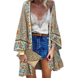 Bohemian Sun Protection Long Blouse Women Cardigan Floral Print Batwing Sleeve Summer Cardigan for Daily Wear