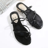 Minimalist Black Diamond Ethnic Style 2026 New Large  Sandals Slippers Low Heel Mom Shoes Summer Outdoor Travel Shoes