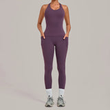 Women's Seamless Yoga Sets Sports Fitness Hip-lifting High Waist Pant Sleeveless Backless Suits Workout Running Leggings Sets