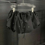 Fashion Women's Solid Color Bandage A-line High Waist Skirt 2026 Summer New Trendy Hole Design Skirts Female Trendy TB02