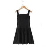 Foridol Bowknot Smocked White Short Dress Women Summer Cotton Mini Sleeveless Tank Sundress Beach Chic Buttons Dress for Petite