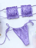 Tie Dye Pleated Ruffled Bikinis Bandeau Bikini Women Swimsuit Female Swimwear Two-pieces Bikini Set Hollow Out Bathing Suit Swim