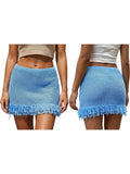 Summer Women's Knit Mini Skirt Solid Color Plush Tassel Trim Pencil Skirts Going Out Bohemian Beach Sexy Skirts