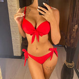 XS - XL Knotted Push Up Bikini Swimsuit Female Swimwear Women Two-pieces Bikini Set With Bra Cup Bather Bathing Suit Swim V3992