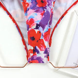 One Piece Swimsuit Sexy Long Sleeve Tropical Print Swimwear Women Bandage Monokini Hollow Out Bathing Suit String Beachwear 2023