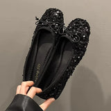 Fashion Silver Bling Low Top Single Shoes for Women New Low Heels Bow-Knot Single Shoes Ladies Hot Sale Plu Size Shoes Mujer