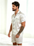 Men Satin Pajama Set Sleepwear for Man Summer Short Sleeve Button-Down Shirt & Shorts Pajamas 2 Piece Home Clothes Short Suit