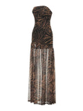 Women’s Tube Top Dress Bohemian Printed Strapless Mesh High Slit Long Dress Summer Evening Party Beach Sexy Club Dresses Summer