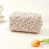 1PC Flower Printed Puffy Quilted Zipper Makeup Bag Storage Organizer Toiletry Handbag Cosmetic Pouch Large Travel Cosmetic Bag