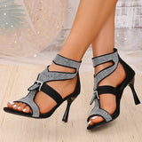 Shiny Crystal High Heels Sandals for Women 2025 Fashion Zipper Stiletto Heel Party Shoes Woman Summer Peep Toe Ankle Sandals