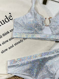 2026 Sexy Bikini Sliver Sequins High Waist Swimwear Swimsuit Women Bikinis Set Bathing Suit New Bikini Female Push Up Metal Hoop