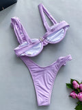 3D Flowers Underwired Brazilian Bikini Women Thong Swimwear Female Swimsuit Two-pieces Bikini Set Push Up Bathing Suit Swim