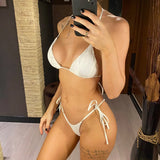 Sexy Wrinkled Halter Brazilian Bikini Female Swimsuit Women Swimwear Two-Pieces Bikini Set Bather Bathing Suit Swim Lady V4101