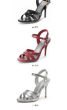 2026 Summer New Women's Metallic High Heel Sandals Ankle Strap Crystal Buckle Stiletto Heels Sexy Party Wedding Prom Dress Shoes