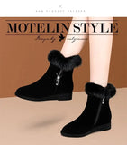 Plush Womens Boots Comfortable Hick-soled Fur Shoes Fashion Ladies Shoes Zipper Women Vulcanized Shoes Anti-slip Chaussure Femme